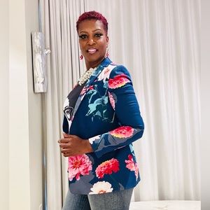 Banana Republic Zinnia Navy Floral Print Blazer
